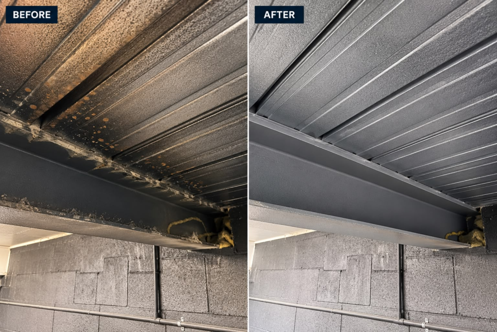 Before and after dry ice blasting Melbourne cleaning results